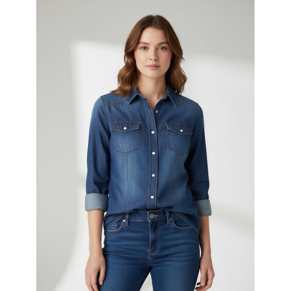 New Look Chambray Shirt - Blue western long sleeve